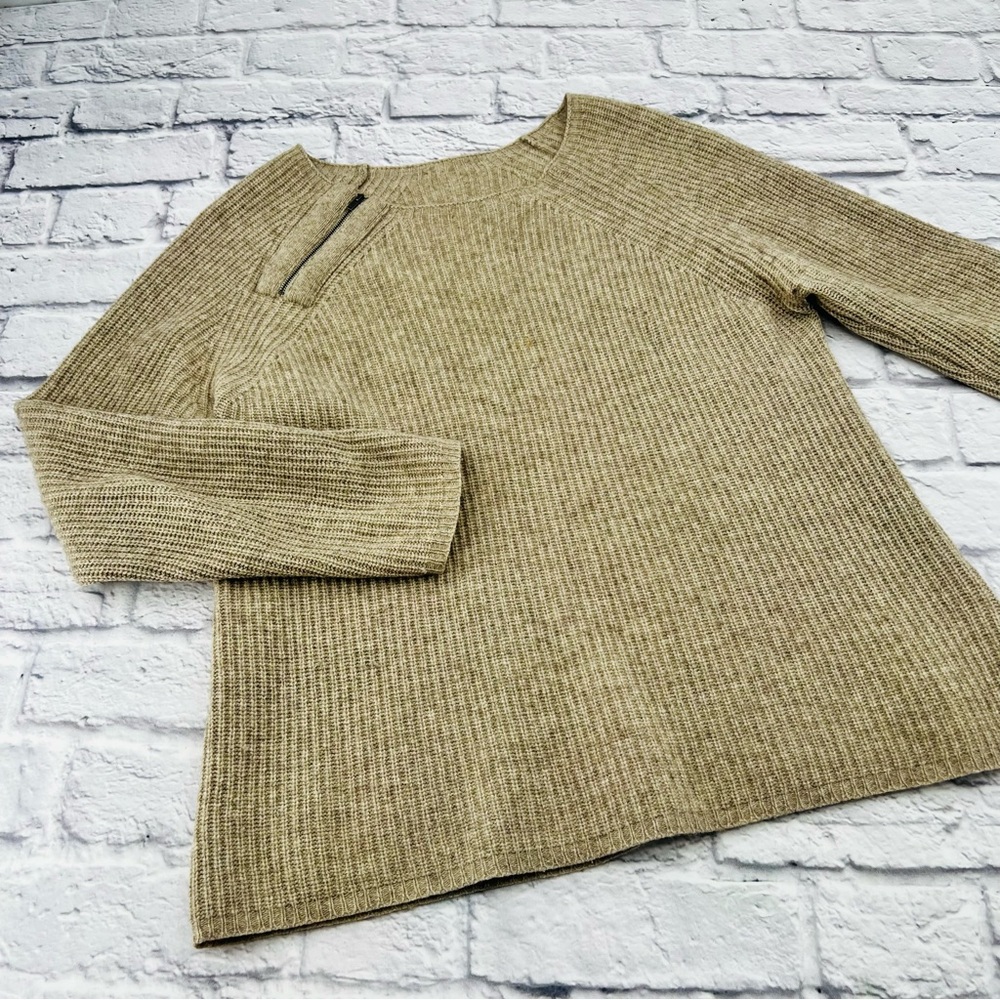 Eileen Fisher Ribbed Knit Sweater Large Beige Yak Wool Blend Soft Cozy Warm